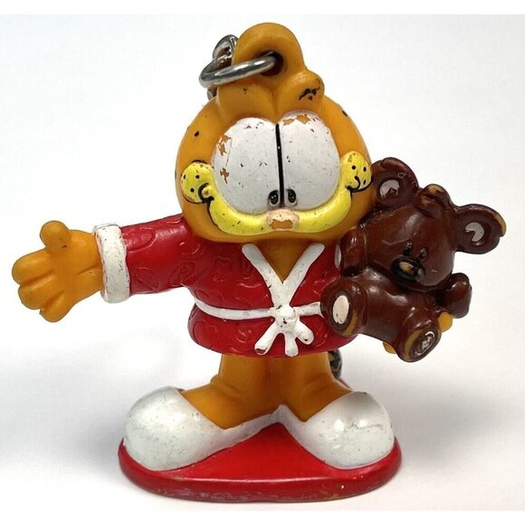 VTG 1981 Lot 3 GARFIELD Figures Keychain Shelf Sitters Red Robe Teddy Bear Wave - Picture 2 of 7